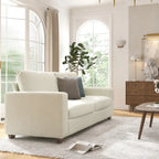 Canapé 3 places en chenille beige avec accoudoirs carrés