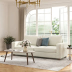Canapé 3 places en chenille beige avec accoudoirs carrés