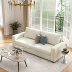 Canapé 3 places en chenille beige avec accoudoirs carrés