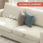 Canapé 3 places en chenille beige avec accoudoirs carrés