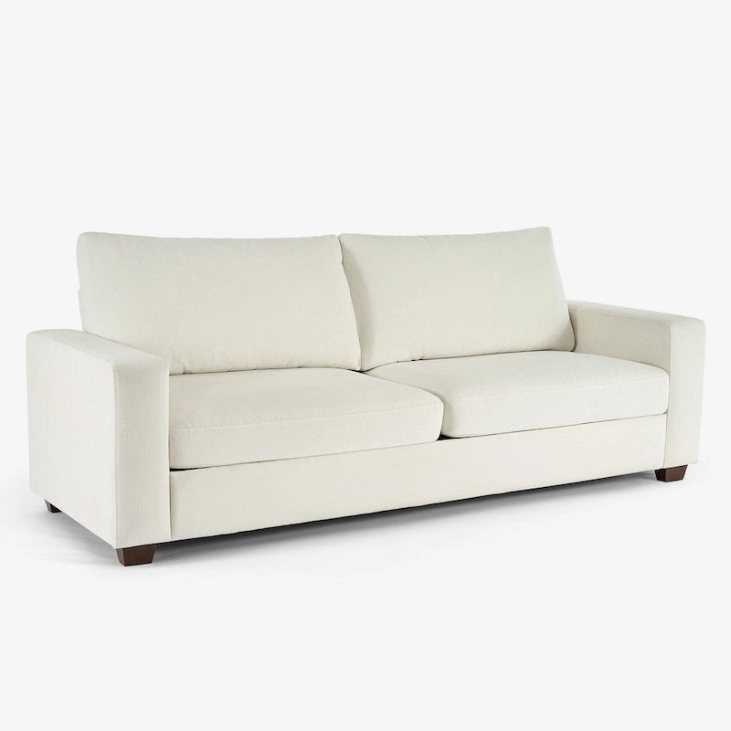 Canapé 3 places en chenille beige avec accoudoirs carrés