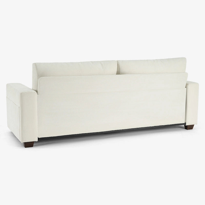 Canapé 3 places en chenille beige avec accoudoirs carrés