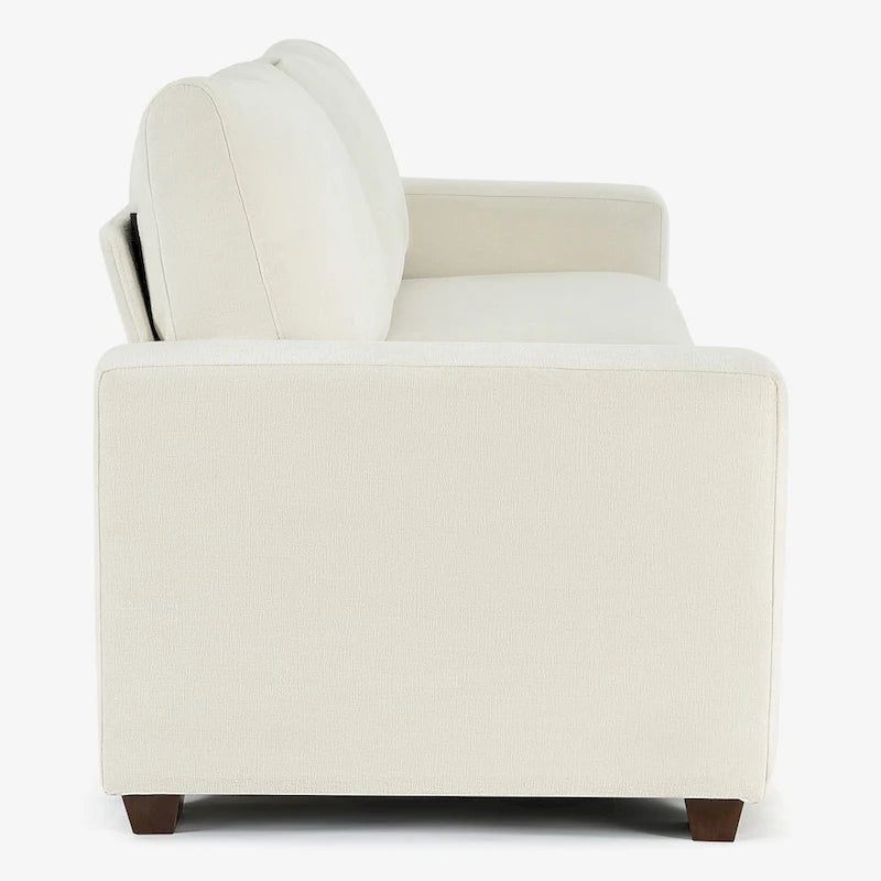 Canapé 3 places en chenille beige avec accoudoirs carrés